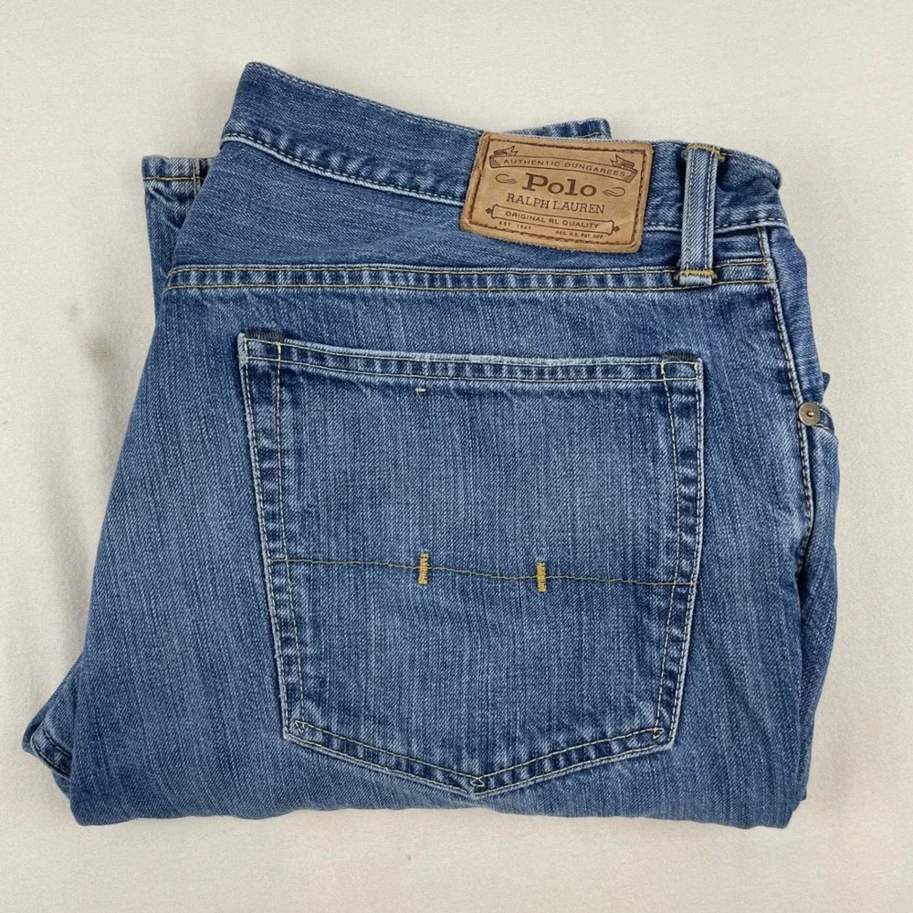 Polo Ralph Lauren Mens Authentic Dungarees Blue Denim Jeans 36x30 Straight Leg